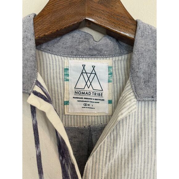 Nomad Tribe Recycled Cotton Button Striped Long Shirt Maxi Dress Sz Small - Picture 3 of 9